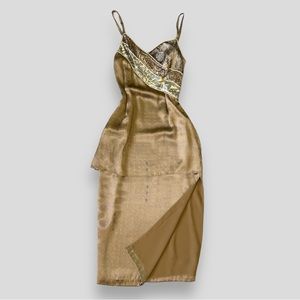 Vintage dorothy Schoelen gold satin dress